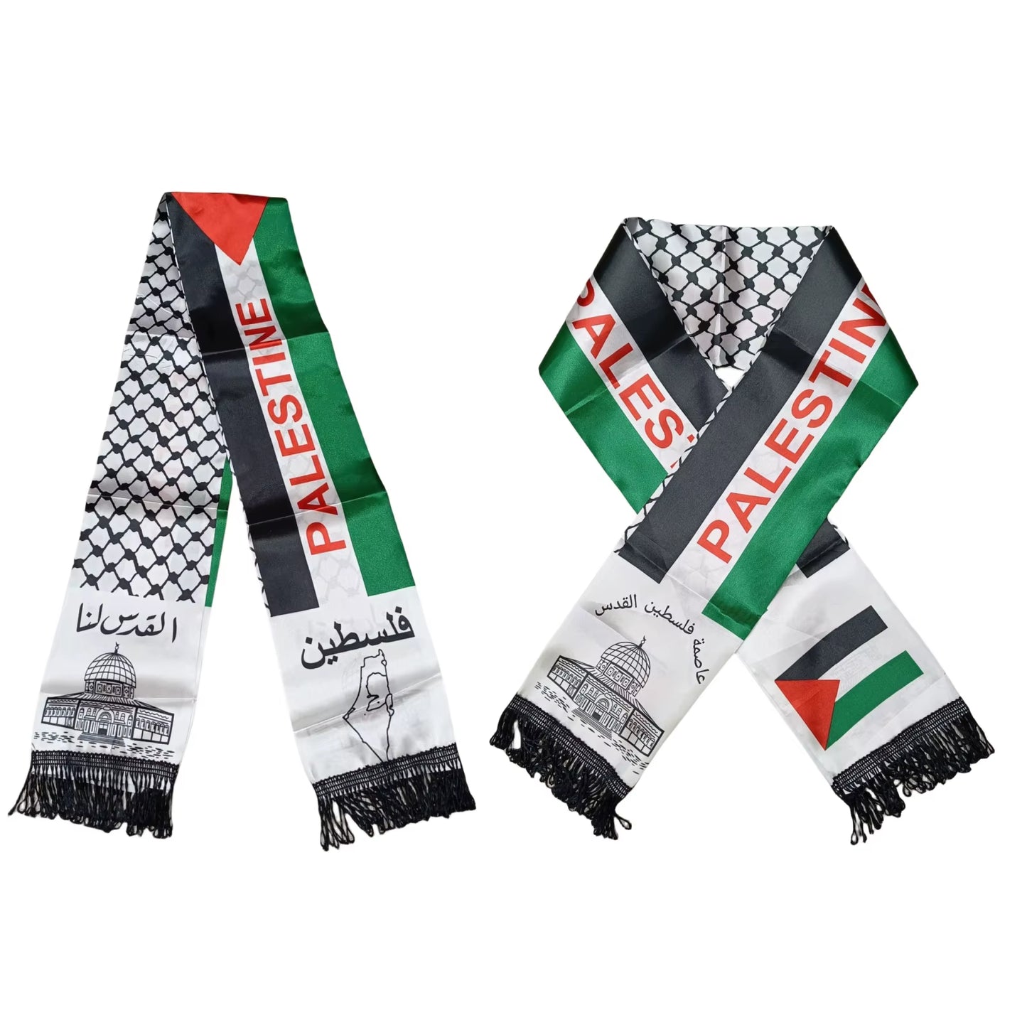 Aerlxemrbrae Palestine Flag Custom Scarf Palestine National Day 14*130Cm Scarf Printing Satin Palestinian Flag Scarf