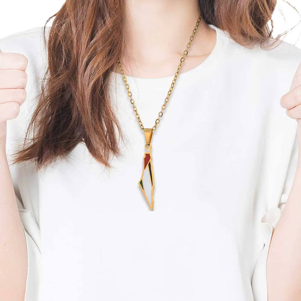 1-5PCS Palestine Map Flag Necklace Lightweight Map Shape Palestine Flag Pendant Palestine Pendant Necklace Daily Accessories