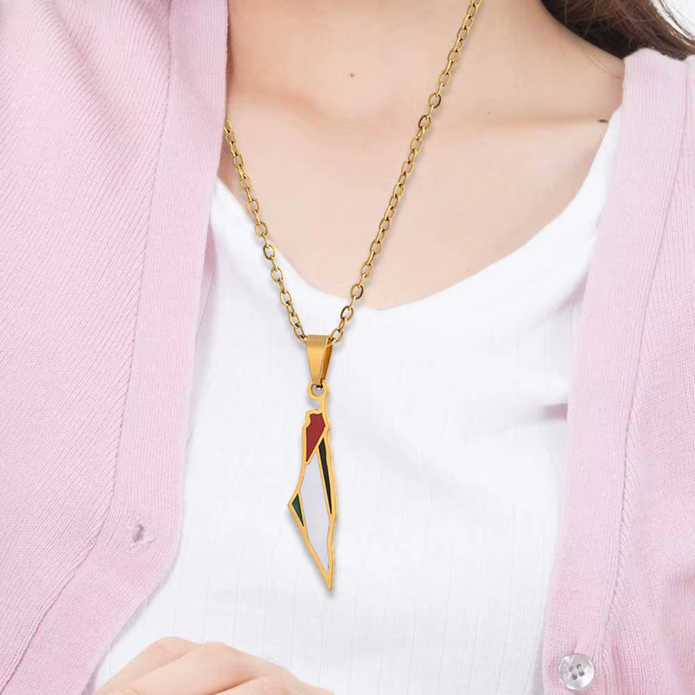1-5PCS Palestine Map Flag Necklace Lightweight Map Shape Palestine Flag Pendant Palestine Pendant Necklace Daily Accessories