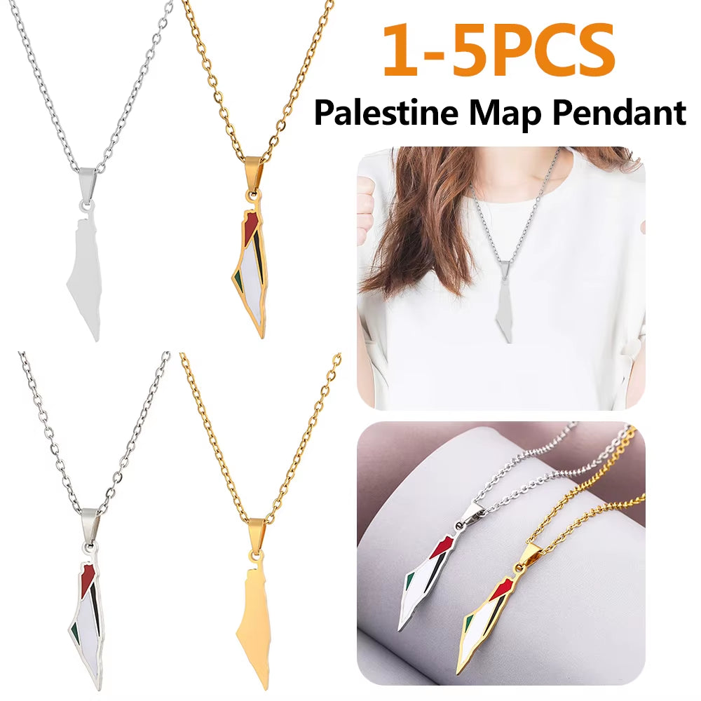 1-5PCS Palestine Map Flag Necklace Lightweight Map Shape Palestine Flag Pendant Palestine Pendant Necklace Daily Accessories