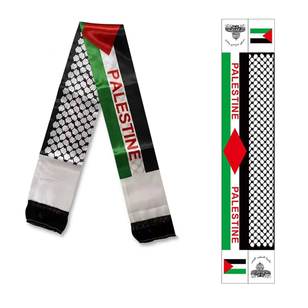 Aerlxemrbrae Palestine Flag Custom Scarf Palestine National Day 14*130Cm Scarf Printing Satin Palestinian Flag Scarf