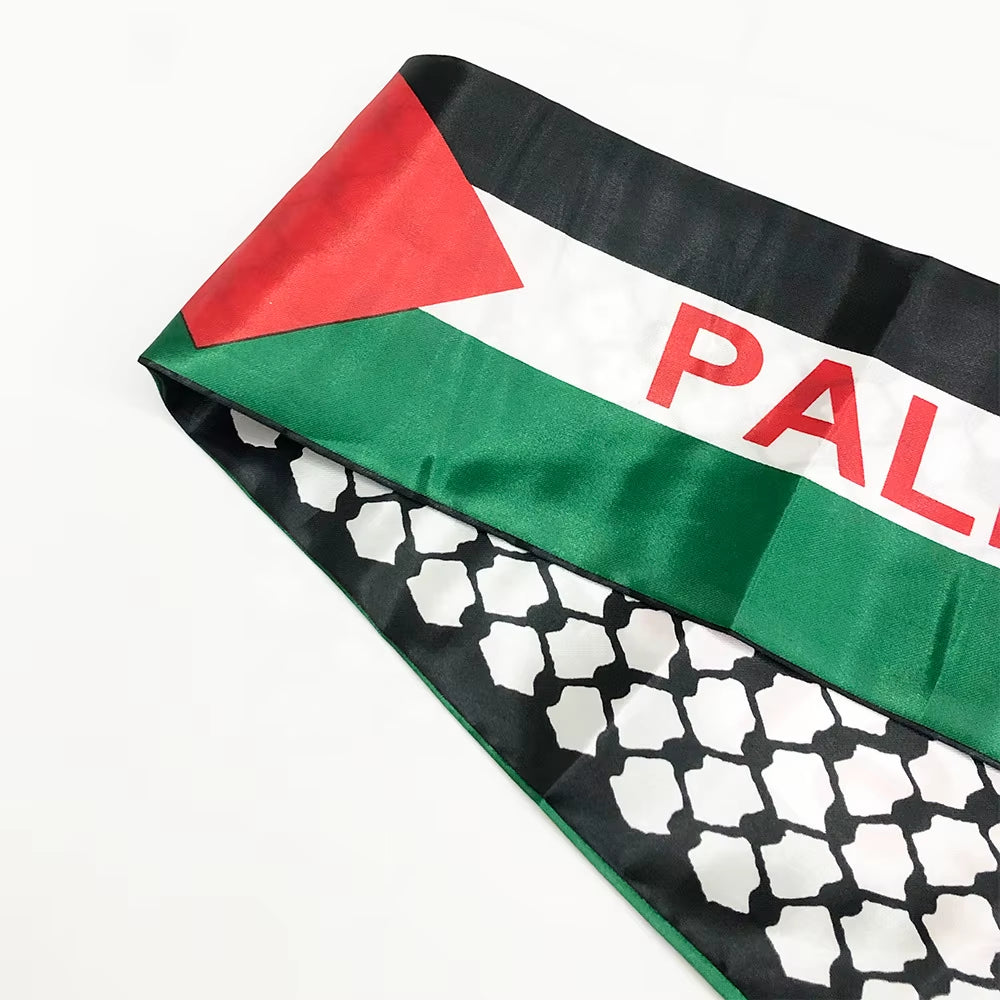 Aerlxemrbrae Palestine Flag Custom Scarf Palestine National Day 14*130Cm Scarf Printing Satin Palestinian Flag Scarf