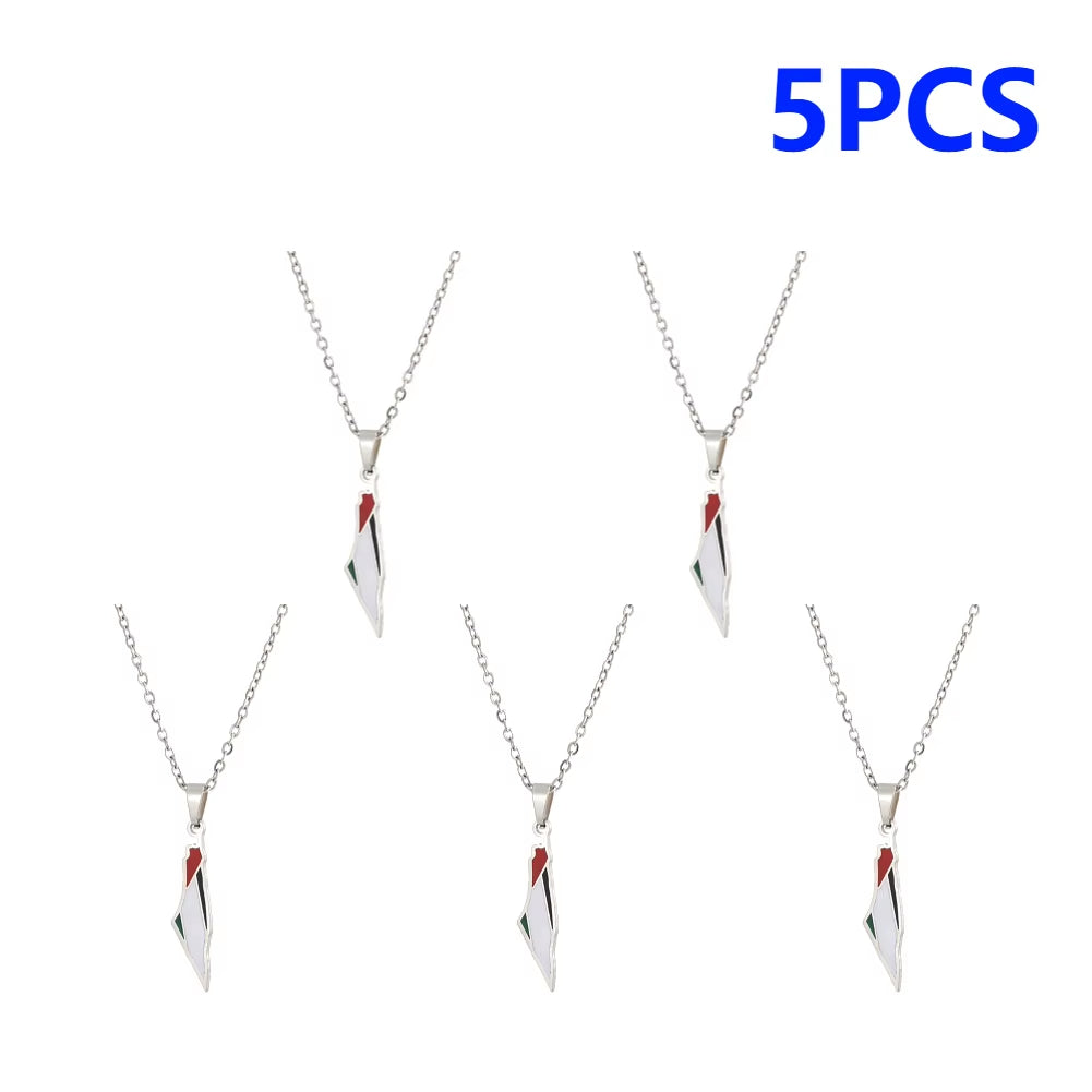 1-5PCS Palestine Map Flag Necklace Lightweight Map Shape Palestine Flag Pendant Palestine Pendant Necklace Daily Accessories