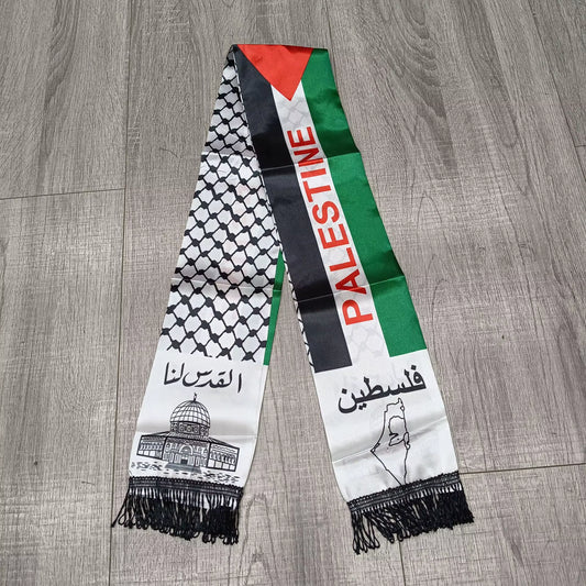 Aerlxemrbrae Palestine Flag Custom Scarf Palestine National Day 14*130Cm Scarf Printing Satin Palestinian Flag Scarf