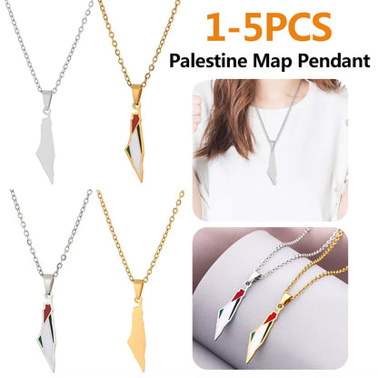 1-5PCS Palestine Map Flag Necklace Lightweight Map Shape Palestine Flag Pendant Palestine Pendant Necklace Daily Accessories
