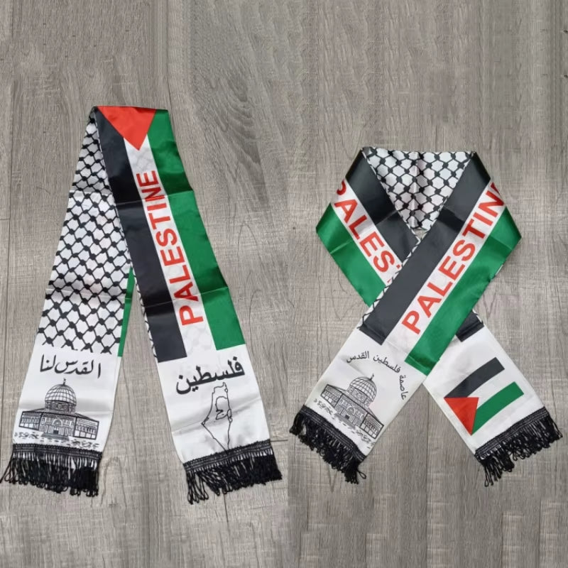 Aerlxemrbrae Palestine Flag Custom Scarf Palestine National Day 14*130Cm Scarf Printing Satin Palestinian Flag Scarf