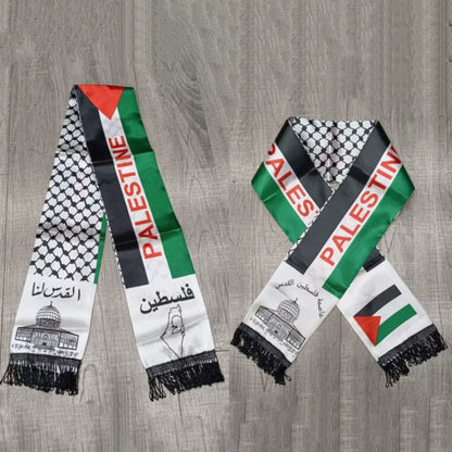 Aerlxemrbrae Palestine Flag Custom Scarf Palestine National Day 14*130Cm Scarf Printing Satin Palestinian Flag Scarf