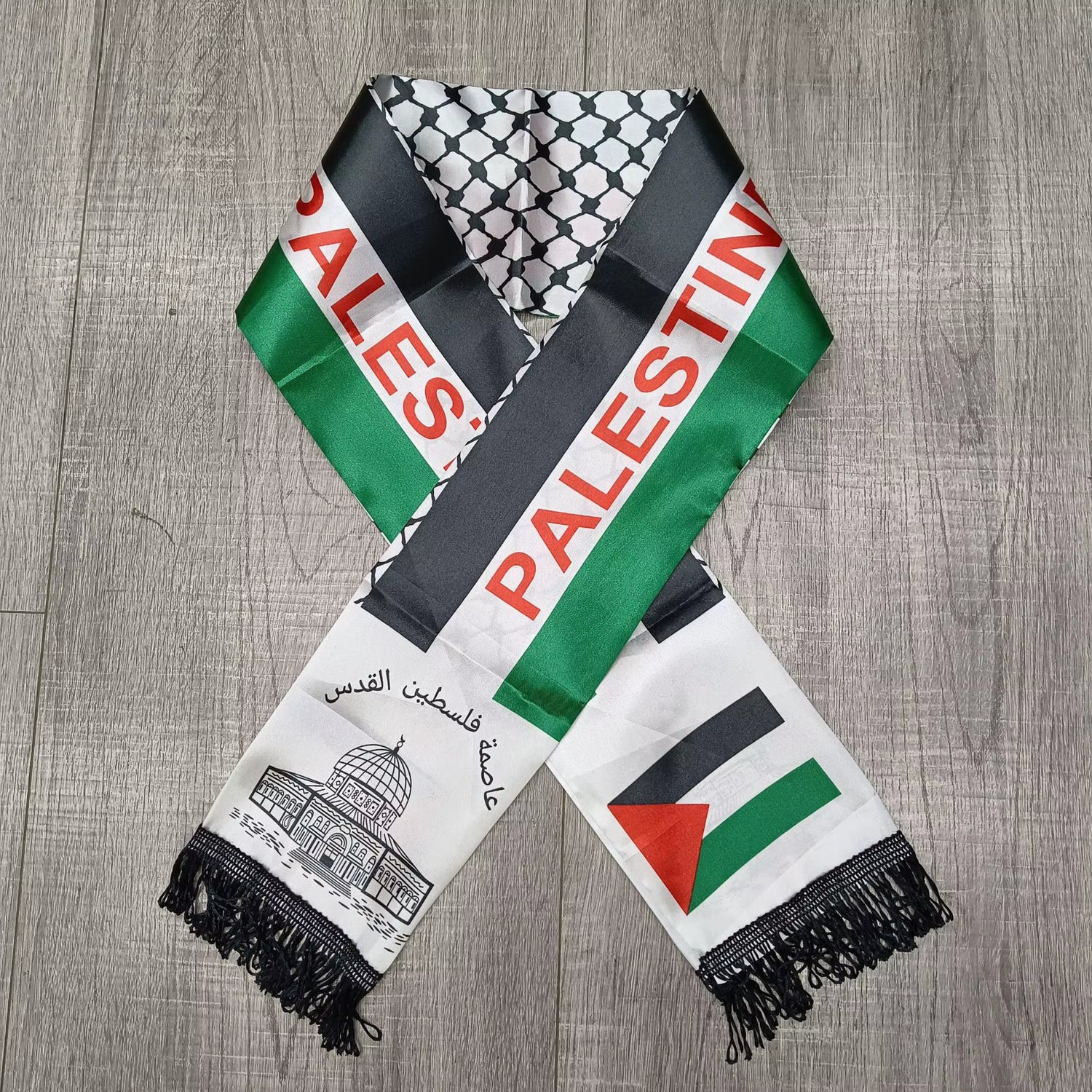 Aerlxemrbrae Palestine Flag Custom Scarf Palestine National Day 14*130Cm Scarf Printing Satin Palestinian Flag Scarf