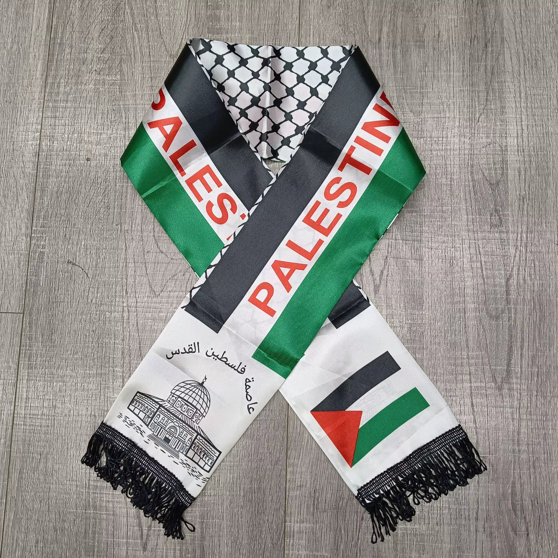 Aerlxemrbrae Palestine Flag Custom Scarf Palestine National Day 14*130Cm Scarf Printing Satin Palestinian Flag Scarf